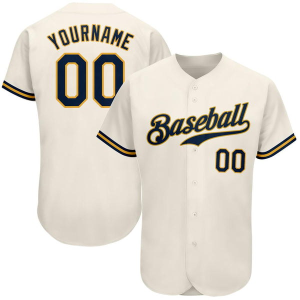 Custom Cream Navy-Gold Authentic Baseball Jersey Custom Cream Navy-Gold Authentic Baseball Jersey
