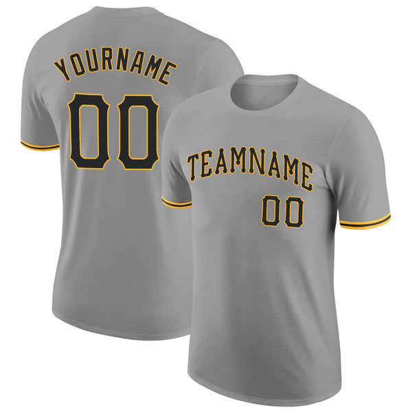 Custom Gray Black-Gold Performance T-Shirt Custom Gray Black-Gold Performance T-Shirt