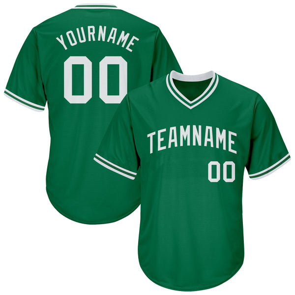 Custom Kelly Green White Authentic Throwback Rib-Knit Baseball Jersey Shirt Custom Kelly Green White Authentic Throwback Rib-Knit Baseball Jersey Shirt
