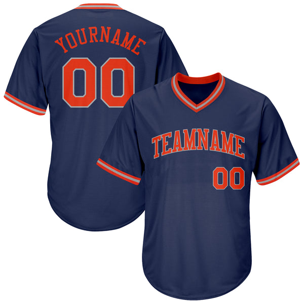 Custom Navy Orange-Gray Authentic Throwback Rib-Knit Baseball Jersey Shirt Custom Navy Orange-Gray Authentic Throwback Rib-Knit Baseball Jersey Shirt