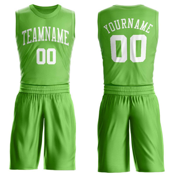 Custom Neon Green White Round Neck Suit Basketball Jersey Custom Neon Green White Round Neck Suit Basketball Jersey