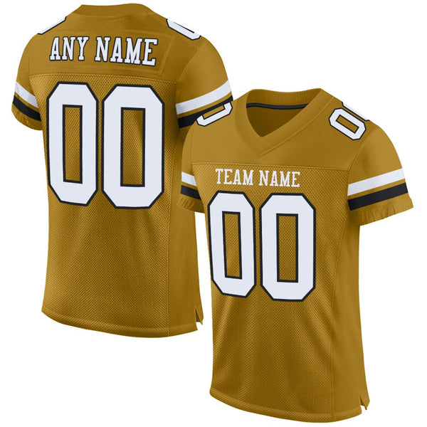 Custom Old Gold White-Black Mesh Authentic Football Jersey Custom Old Gold White-Black Mesh Authentic Football Jersey