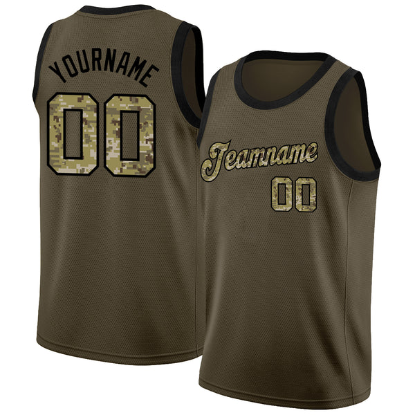 Custom Olive Camo-Black Round Neck Rib-Knit Salute To Service Basketball Jersey Custom Olive Camo-Black Round Neck Rib-Knit Salute To Service Basketball Jersey