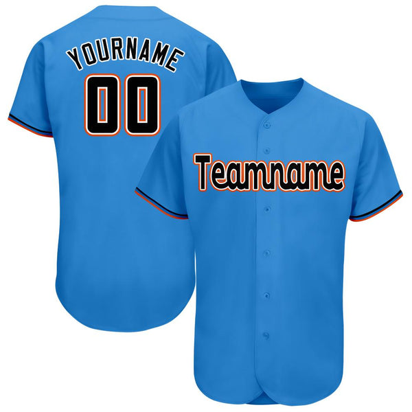 Custom Powder Blue Black-Orange Baseball Jersey Custom Powder Blue Black-Orange Baseball Jersey