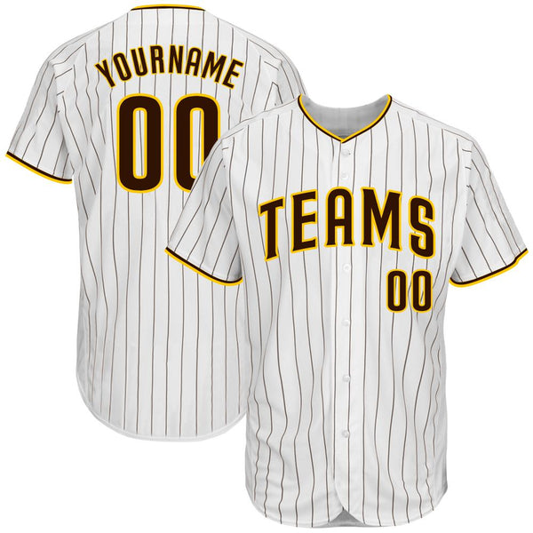 Custom White Brown Strip Brown-Gold Authentic Baseball Jersey Custom White Brown Strip Brown-Gold Authentic Baseball Jersey