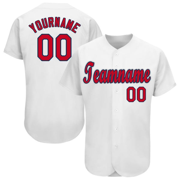 Custom White Red-Navy Baseball Jersey Custom White Red-Navy Baseball Jersey