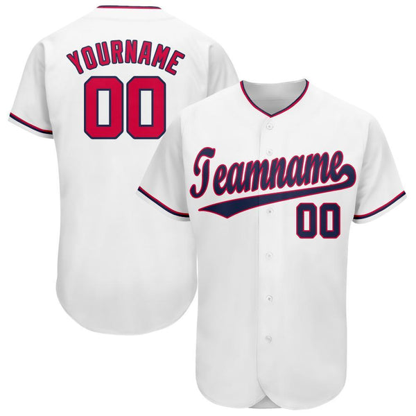 Custom White Red-Navy Baseball Jersey Custom White Red-Navy Baseball Jersey